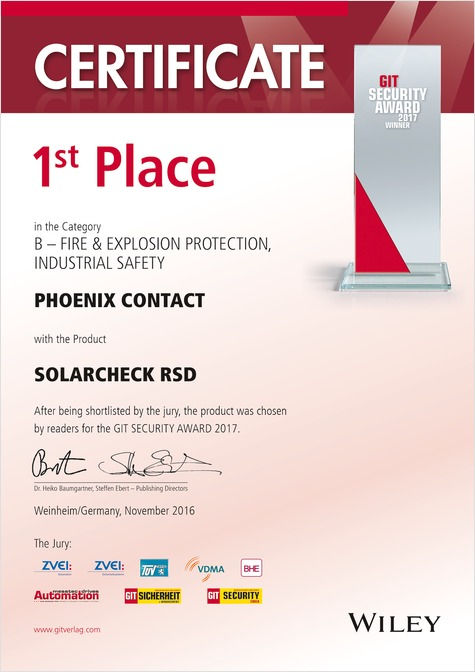 SOLARCHECK RSD firmy Phoenix Contact został finalistą konkursu GIT Sicherheit Award