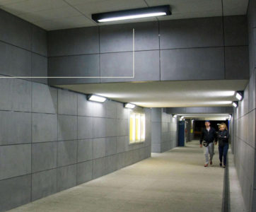 Tunel oświetlony oprawami wandaloodpornymi ATM Lighting